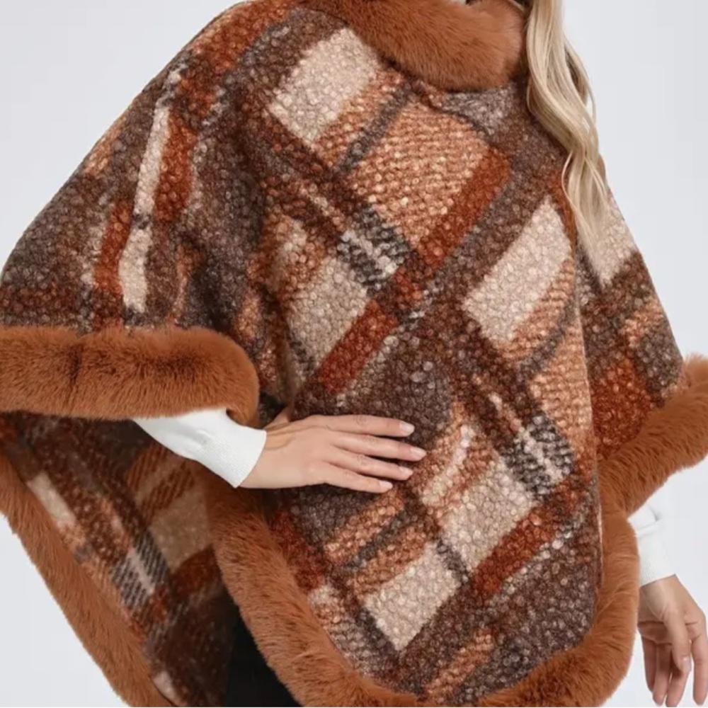 🍁sale Fall Boho Plaid Rustic plaid cape🍁